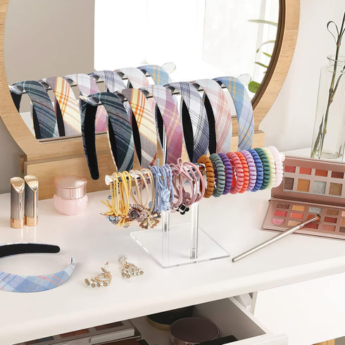 Acrylic Headband Holder, Clear Scrunchie Holder Organizer, Hair Accessories Display Stand for Women and Girls