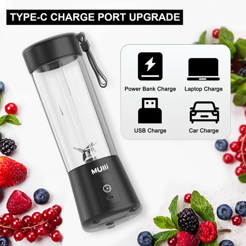 Mulli Portable Blender, 15oz Mini for Fruit Smoothies and Shakes, USB Rechargeable Mixer for Baby Food, Gym, Travel