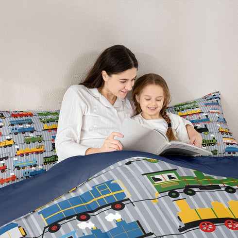 Set Sets 2Pcs,Gray, Erosebridal Boys Comforter Toddler Size Train Bedding, Colorful Steam Engine Truck Bedding