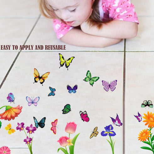 Spring Window Clings, 2024 Summer Decorations for Glass Windows, Flower Butterfly Clings for Home