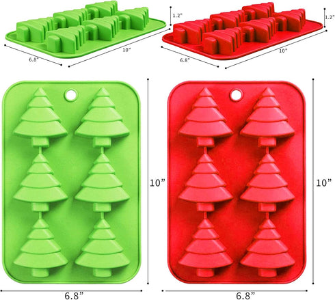 Christmas Silicone Molds, Red Green Xmas Tree Candy Chocolate Mould, Non-Stick Baking Mold, 2Pcs