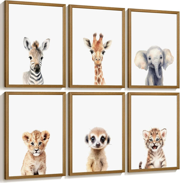 Joocrise Safari Nursery Wall Art Decor Set of 6 Baby Animal Wall Art