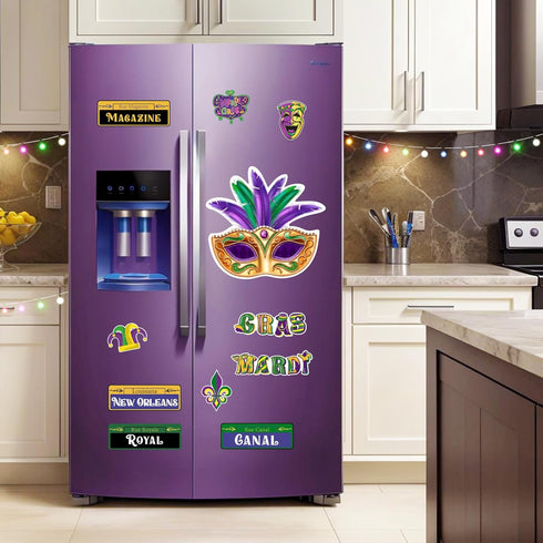 Mardi Gras Magnets Decorations, Refrigerator Magnets for Kitchen, Carnival Fridge Stickers and Dishwasher Cover