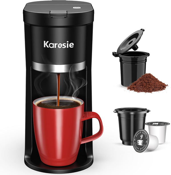 Small Single Serve Coffee Maker, Fast Brew for K-Cup & Ground Coffee,