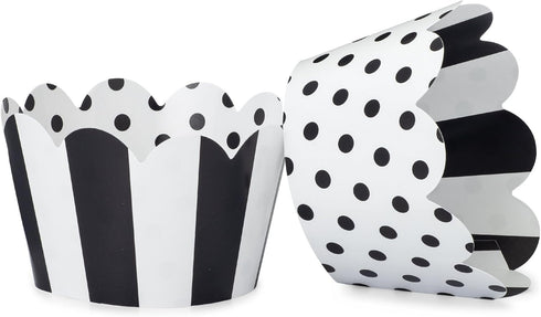 Set of 24 Black and White Cupcake Wrappers for Weddings, Graduations, Birthday Parties, Baby Showers