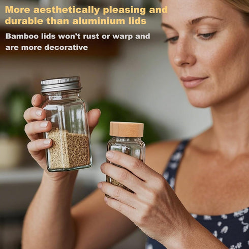 Zepkouel 25 4 Oz 8 Oz Pcs Spice Jars Bamboo Lids Replacement,Fits and Glass Spice Jar,For Square and Round Plastics