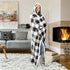 Premium Wearable Hooded Blanket for Adults 71"x51" - Super Soft, Lightweight, Microplush, Cozy Buffalo Plaid White/Black