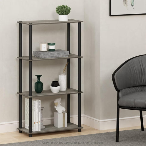 Furinno (99557GYW/BK) Turn-N-Tube 4-Tier Display Rack, Multipurpose Shelf - French Oak Grey/Black