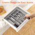 Lifewit Silverware Organizer with Lid, Covered Utensil Tray for Kitchen Drawer, 6 Compartments, Gray Plastic Cutlery