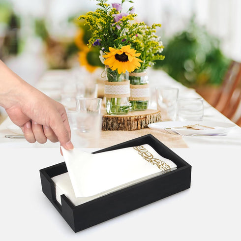 Guest Paper Towels Holder for Bathroom Napkin Tray Black Wooden Napkins Holder for Table Modern Disposable Hand Towel