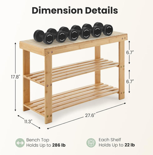 3-Tier 286 lb 11.3 27.6 18 Inches, DUMOS Shoe Rack Bench with Storage, Bamboo Entryway Benches, Wooden Shoe Rack Holds