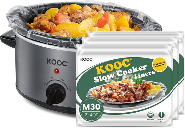 KOOC Slow Cooker Liners 30 Count, 11"x17" Disposable Pot Liners for 3 qt to 4 qt Pot, BPA Free