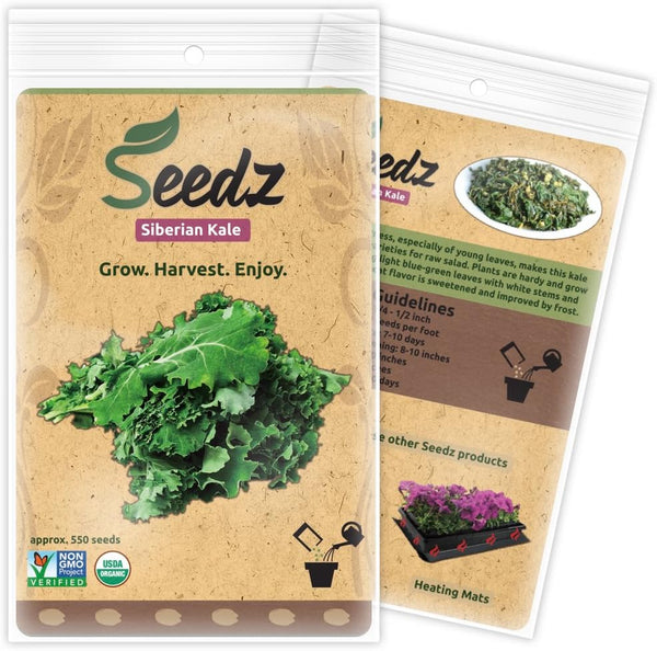 Organic Kale Seeds, APPR. 550, Siberian Kale, Heirloom Vegetable Seeds, Certified Organic,