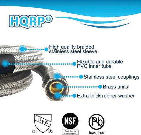 HQRP 2-Pack Universal Premium Stainless Steel Dishwasher Fill Hose, 6-Foot Burst Proof Water Supply Line