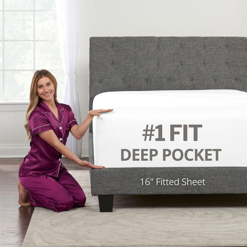 White Fitted Sheet, Twin Size Fitted Bed Sheet, Microfiber Fitted Sheets 1 Pack, 16 Inch, for Kids Boys