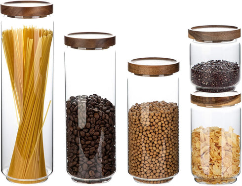 Glass Storage Containers Set, High Borosilicate Glass Jars with Wooden Lids for Kitchen Food Canisters, Coffee Beans,