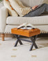 12" WBD012J IBUYKE Small H Footrest Stool, Square PU Foot Stool with Metal X-Leg, Multi-Use as Small Side Table, Step