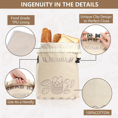 BATJA ZYQGH 2 Pack 100% 100% Reusable Bread Bag for Homemade Sourdough, XL Capacity, Keep Freshness, Portable sourdough