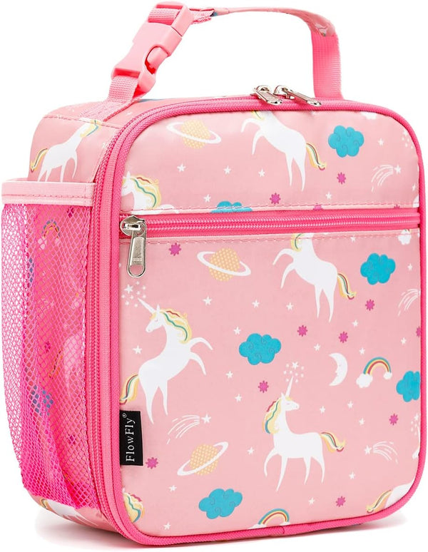 FlowFly Kids Lunch Box Insulated Soft Bag, Mini Cooler Thermal Meal Tote Kit for Girls, Boys, Unicorn