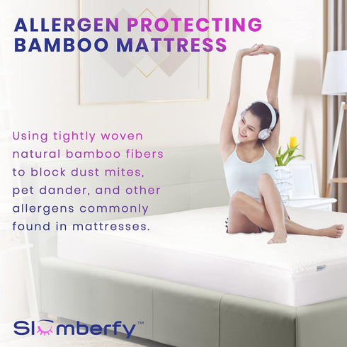 Slumberfy Waterproof Mattress Protector - Hypoallergenic Bamboo Cover, Natural Jacquard Fabric, Twin XL