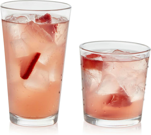 Libbey Flare Tumbler and Rocks Glasses Set, Stylish Lead-Free Drinking Glasses Set of 16 for Kitchen and Parties