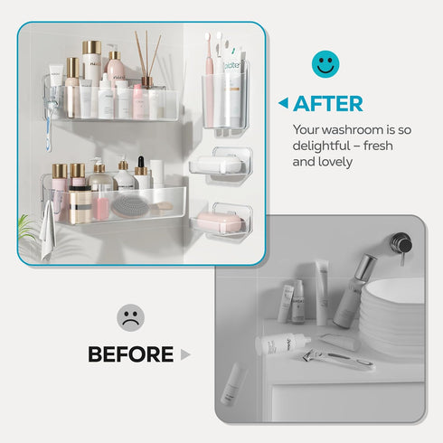 5 Pack Nieifi Adhesive Wall Shelf, Shower Shelves with Soap Holder, Shower Organizer for Bathroom Organization, Clear
