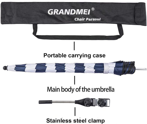GRANDMEI Clamp,46 inches 50+ Chair Umbrella with UPF Clip on Parasol for Patio,Beach Chairs,Strollers,Wheelchairs,Golf
