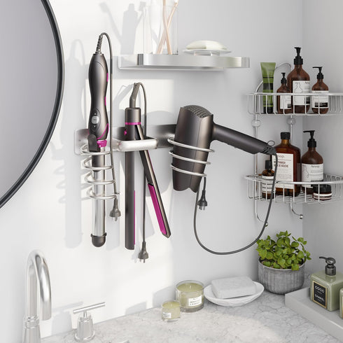 hicorfe Hair Dryer Holder 3 in 1, Wall Mounted Organizer for Bathroom Bedroom Hair Care Styling Tools