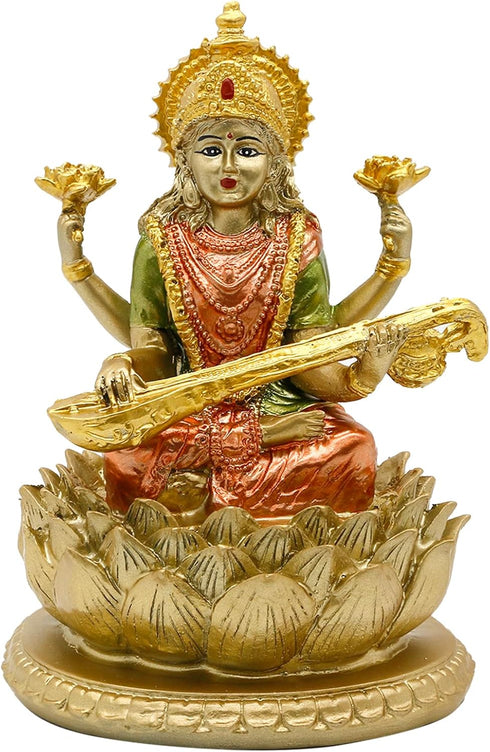 Hindu Goddess Saraswati Idol - 6.5" H Statue for Knowledge, Music, Arts, Indian Diwali Gifts for Home