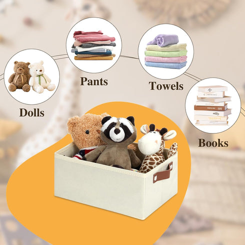DULLEMELO Storage Bin, Fabric Storage Basket with PU Handles, Collapsible Organizer Bins for Toy Storage