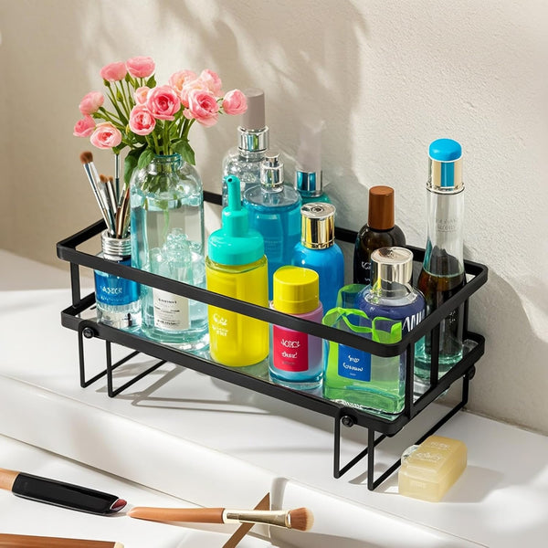 PowerKing Over The Toilet Storage Shelf, Bathroom Organizer Rack with 2 Hooks, No-Drill,