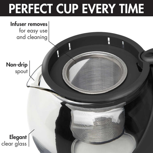 Primula Half Moon Teapot with Removable Infuser, Glass Tea Maker with Reusable Fine Mesh Stainless Steel Filter,