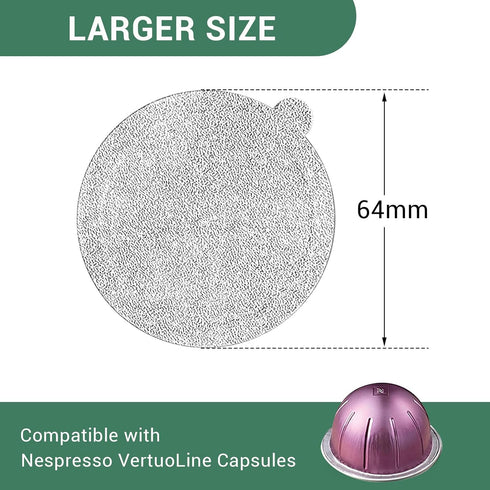 Vertuoline Capsules Coffee Pods Aluminum Foils Lids, Reusable, Compatible with Nespresso VertuoLine Machine, 64mm