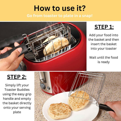 TOASTER BUDDIES - 2-Piece Toaster Basket, Sandwich Racks, Compatible with Most Pop-Up Toasters, Black