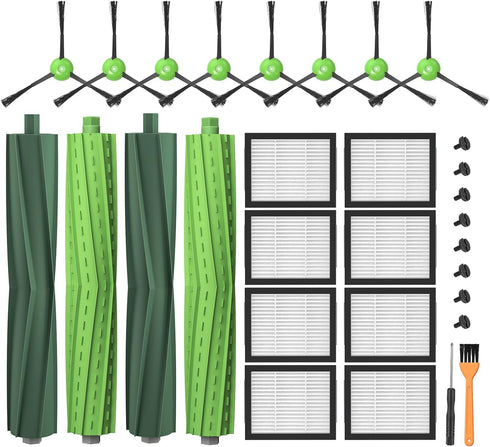 Replacement Parts for i'Robot Roomba i3 i7 E5 j7 i4 i7+ i3+ i4+ i6 i6+ i8 i8+ E6 E7, 2 Set Rubber Brushes & 8 HEPA