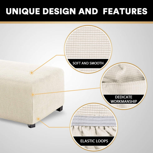 PrinceDeco Stretch Ottoman Cover Slipcovers Rectangle for Living Room Foot Stool Stretch Covers to Fit Ottoman Foot