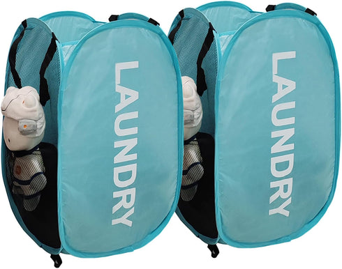 2Pack Collapsible Laundry Baskets, Pop Up Laundry Hamper Mesh Storage Bins for Kids Laundry, Blue