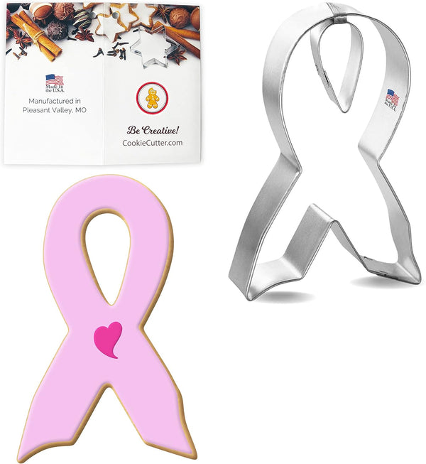 Awareness Ribbon Cookie Cutter 2 Pc Set, Ribbon & Tear Drop, Hand Made in the USA from Tin Plated Steel