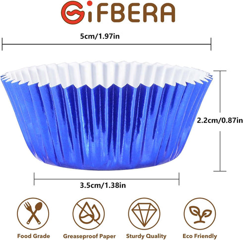 Gifbera Mini Foil Cupcake Liners, Metallic Muffin Baking Cups, 300 Count, Navy Blue