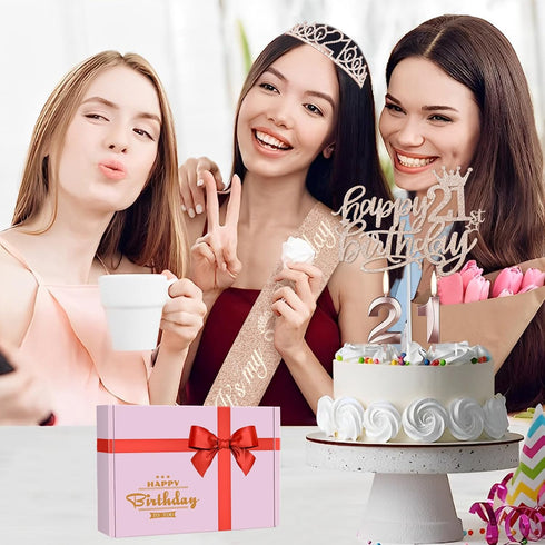 21st Birthday Decorations for Her, Sash and Tiara, Cake Topper, Candles, Gifts for 21 Year Old
