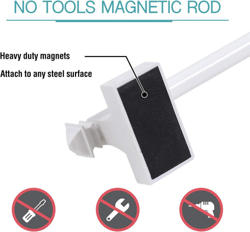 Adjustable Magnetic Curtain Rods for Metal Doors, Multi-Use, 1/2 Inch Diameter, Tool Free (2 Pack, Adjust from 9 to 16