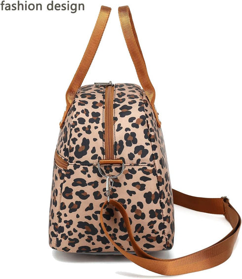 FlowFly Insulated Lunch Bag with Shoulder Strap, Large Reusable Tote for Work, School, Travel, Meal Prep, Leopard