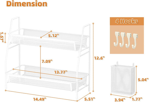 VITVITI 2-Tier Bathroom Organizer, Metal Wire Mesh Storage with Basket Hooks for Vanity Tray Shelf and Kitchen Spice