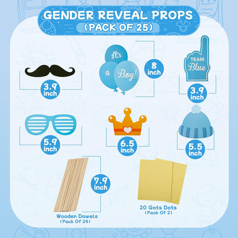 LASLU It's A Boy Baby Shower Party Photo Booth Props Set, 25pcs on Sticks