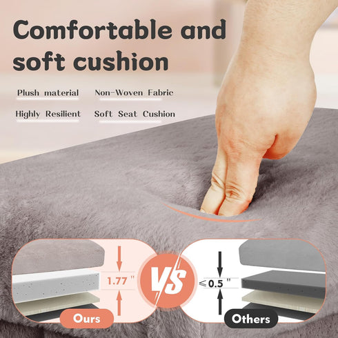 300 lbs, 17x13x13IN Ottoman with Storage, Folding Soft Fur Ottoman Foot Rest Stool with Thicker Furry Padded Seat.