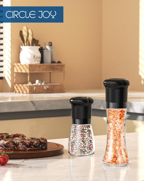CIRCLE JOY Manual Salt and Pepper Grinder Set - Refillable Shakers with Ceramic Blades, Adjustable Coarseness, BPA-free