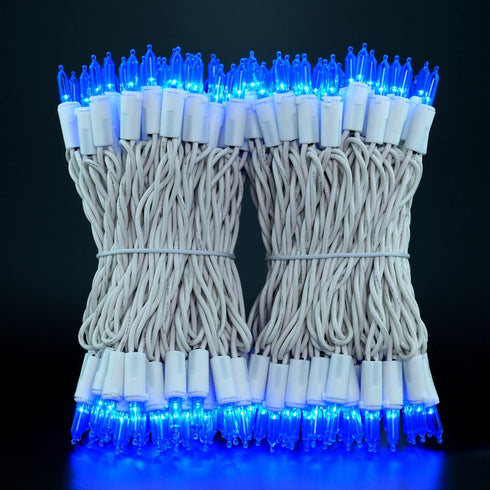 YULETIME 200 Blue LED Christmas Lights with White Wire, Pack of 2 Strands, 33 Feet 100 Lights