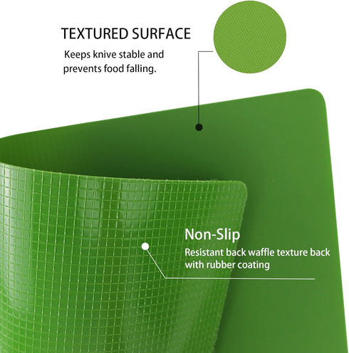 ZVP Set of 5 Plastic Cutting Boards for Kitchen, Flexible Chopping Mats with Food Icons, BPA Free, 15×12 IN, Green