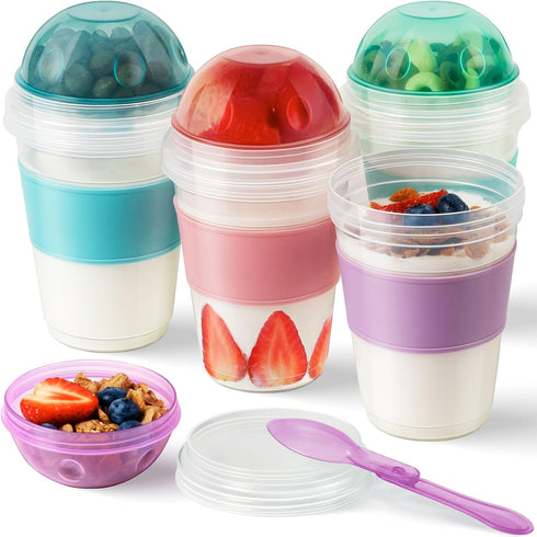 Freshmage 4 Pack 20 oz Yogurt Parfait Cups with Lids, Reusable Overnight