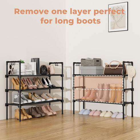 3 Closet, 5 LANTEFUL Tier Shoe Rack for Shoe Organizer with Hooks, Long Shoe Shelf Storage for Sneaker and Boot